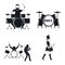 Drummer drum rock musician icons set, simple style