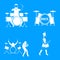 Drummer drum rock musician icons set, simple style