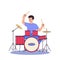 Drummer with drumsticks vector illustration.