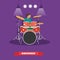 Drummer musician playing drums. Vector illustration in flat style design