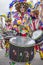 Drummer woman playing at Carnival parade of Badajoz, Spain