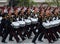 Drummers of the Moscow military musical school during the dress rehearsal of the parade on Red Square in honor of the Victory Day.