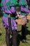 Drummers in Purple Uniform Playing Snare Drums