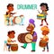 Drummers Using Ethnic Percussion Vector Characters Set