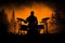 Drumming intensity, Silhouette captures drummers motion against dark backdrop