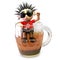 Drunk 3d punk rocker with spikey hair attempts to climb out of a pint of beer, 3d illustration