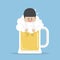 Drunk businessman in beer mug