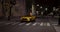 Drunk company drives yellow Ford Mustang along night city