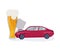 Drunk driver concept. Car crached into beer glass. Colorful vector illustration.