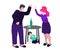 Drunk husband quarrels with his wife. A man beats a woman and a child. Vector conception - stop alcoholism, domestic and