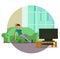 Drunk man sitting on sofa with beer bottles, flat vector illustration. Alcohol abuse and addiction.