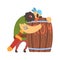 Drunk Scruffy Pirate Huging Wooden Barrel Of Rum, Filibuster Cut-Throat Cartoon Character