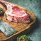 Dry aged raw beef rib eye steak, square crop