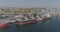 Dry cargo ship at the port. Port crane loads cargo into a dry cargo ship