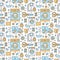 Dry cleaning, laundry blue seamless pattern with flat line icons. Laundromat service equipment, washing machine