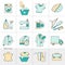 Dry cleaning laundry and cloth washing service vector linear icons labels, logos