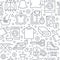 Dry cleaning, laundry seamless pattern with line icons. Laundromat service equipment, washing machine, clothing shoe and