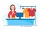 Dry Cleaning Store Service with Washing Machines, Dryers and Laundry for Clean Clothing in Flat Cartoon Illustration