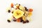 Dry cocos, papaya, raisins, pineapple and banana