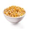Dry corn in bowl on white background