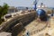 Dry dock of a shipyard in Gibraltar where they are cleaning the hull of a ship dedicated to transporting vehicles