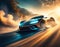 dry dusty race supercar racetrack drift sunset speed fast drifting futuristic car