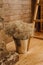 Dry Flower Metal Bucket Vase Decor on Wooden Floor