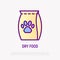 Dry food packet with paw thin line icon. Modern vector illustration for pet shop