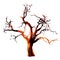 Dry gnarled scary tree for Halloween, hand drawn watercolor illustration