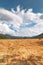 Dry grass and mountains in the background