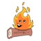 Dry logs being burned by a blazing fire, doodle icon image kawaii