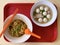 Dry noodles mee kia and fishball soup, a popular local dish in hawker centres food centres, restaurants in Singapore