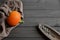 Dry organic styrian green pumpkin seeds with pumpkin on wooden dark background. Healthy food. Copy space