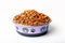 dry pet cat dog food in granules in cute bowl