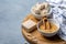 Dry and pressed yeast in ceramic bowls