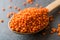 Dry Red Lentils in Wooden Spoon Cereal / Masoor Dal