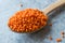 Dry Red Lentils in Wooden Spoon Cereal / Masoor Dal