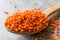 Dry Red Lentils in Wooden Spoon Cereal / Masoor Dal