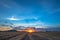 Dry rice field at sunset