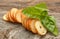 Dry rolls bread and basil on wooden background