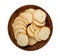 Dry Round Crackers Isolated, Sliced French Baguette Bread, Crunchy Croutons, Bruschetta Crackers, Round Rusks