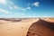 Dry Sahara, yellow sand, blue sky, sun over African adventure