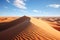 Dry Sahara, yellow sand, blue sky, sun over African adventure