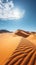 Dry Sahara, yellow sand, blue sky, sun over African adventure