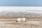 Dry salt lake with a fallen container