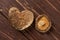 Dry shiitake mushroom on brown wood