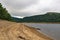 The dry slopes of Lady Bower reservoir in late summer.