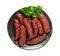 Dry Smoked Sausages Isolated, Salami Sticks, Kielbasa, Cabanossi, Kabanos, Dry Embutido, Chorizo, Bratwurst