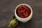 Dry tomato heap in the bowl