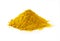 Dry turmeric powder on a white background; Curcuma domestica powder